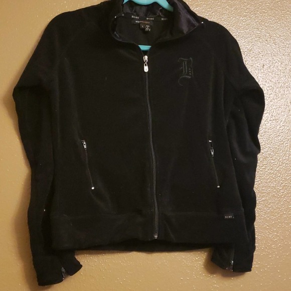 BCBG Black Velour Zip Jacket Sz L 90s Y2K Logo Track Street - Picture 8 of 8